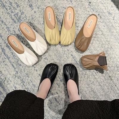 Баотоу полутапочки женские уличные 2025 лето новые сандалии на плоской подошве плиссированные туфли бабушки неглубокие одинарные туфли мягкая подошва