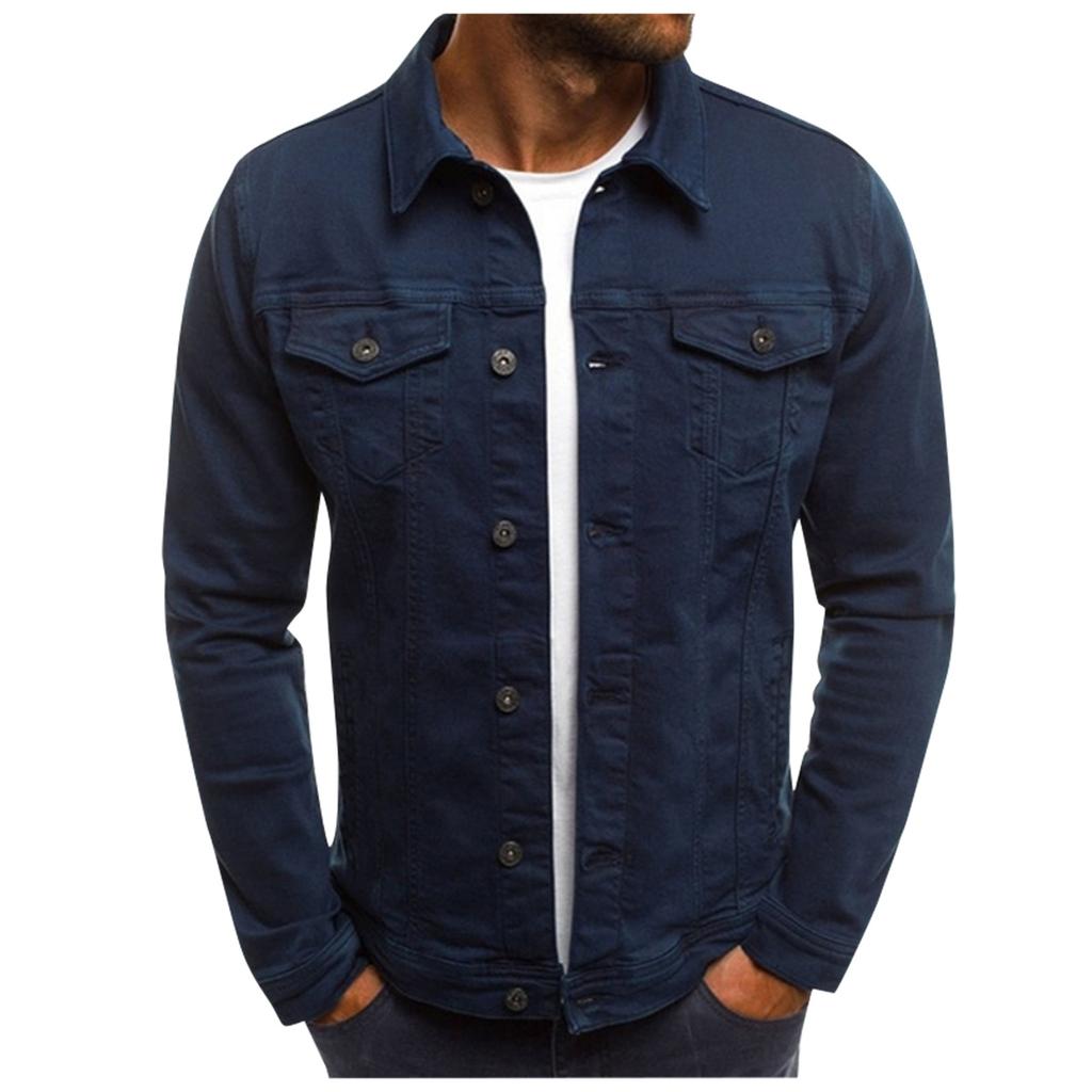 Джинсовая куртка, повседневная однотонная куртка с воротником с лацканами, кардиган на пуговицах, мужская куртка-карго