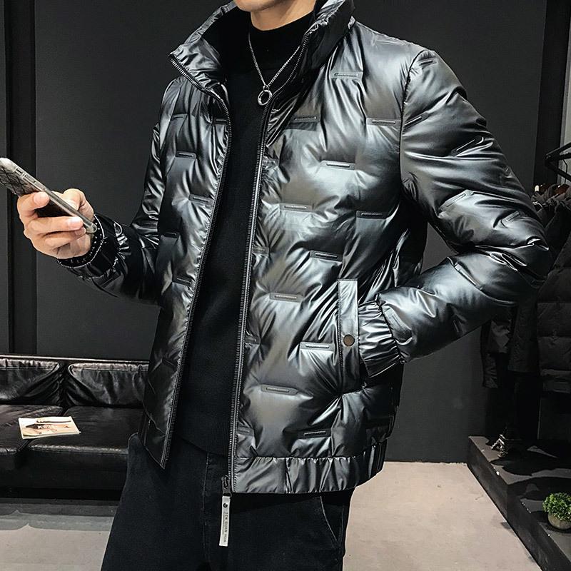 Men's Plus Size Glossy Stand-up Collar Jacket Short Lined Jacket Lined with Cotton Winter Warm Jacket Thickened Warm Tops