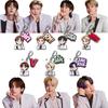 7 шт. Брелок-брелок BTS в белом костюме с мультяшной фигуркой и цветной биркой, Двойной брелок с мультяшными фигурками Bangtan Boys, Подвеска на сумку K-pop идола для фанатов ARMY