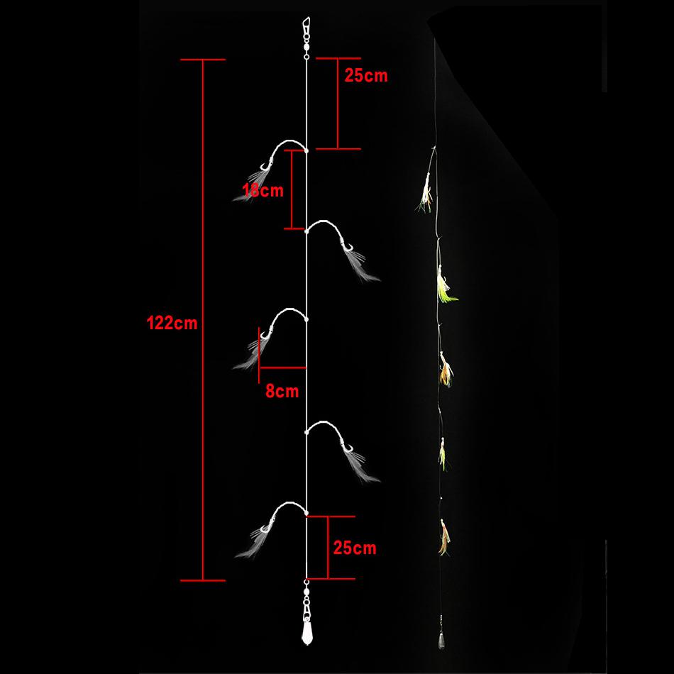 Luminous Sabiki Soft Fishing Lure Hook Octopus Shaped Feather Fishing String Hook