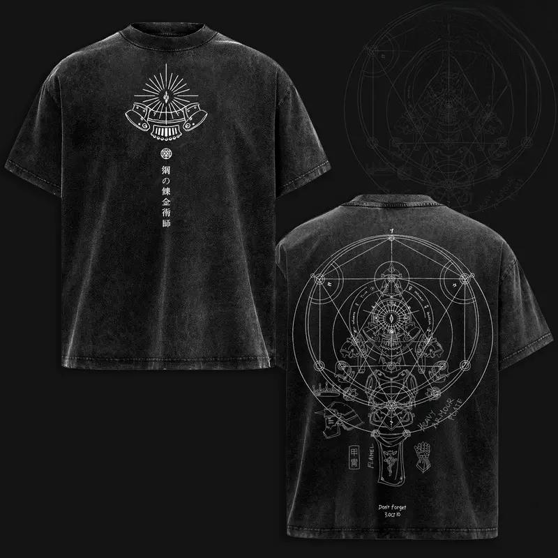Fullmetal Alchemist Alphonse Elric Anime Printed T-Shirt for Men and Women, Short-Sleeve Washed Cotton T-Shirt, Retro T-Shirt
