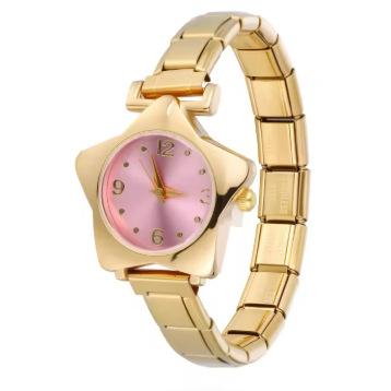 Sweet Star Shape Ladies Wristwatch Silver Gold Color Italian Charm Steel Module Strap Dial Analog Quartz Daily Dress Women Watch