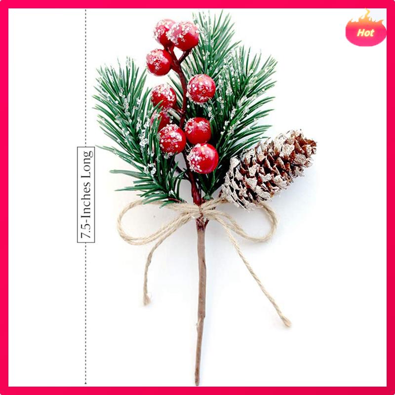 Red Berry Stems Pine Branches Evergreen Christmas Berries Decor 24 PCS Artificial Pine Cones Branch Craft Wreath Pick