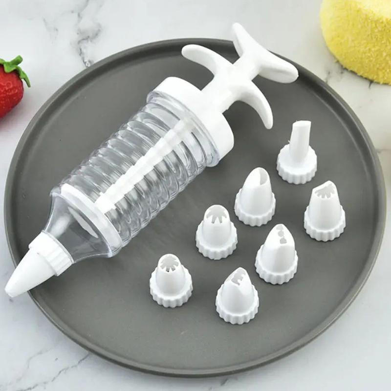 New 8 Pipe Nozzles with Syringe Plastic Cream Baking Nozzle Dispenser Icing Pastry Cream Tips Pastry Tube Decoration Tool
