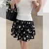 Summer Pleated Floral Skirt Short Skirt Women's Casual Style High Waist Versatile Skirt
