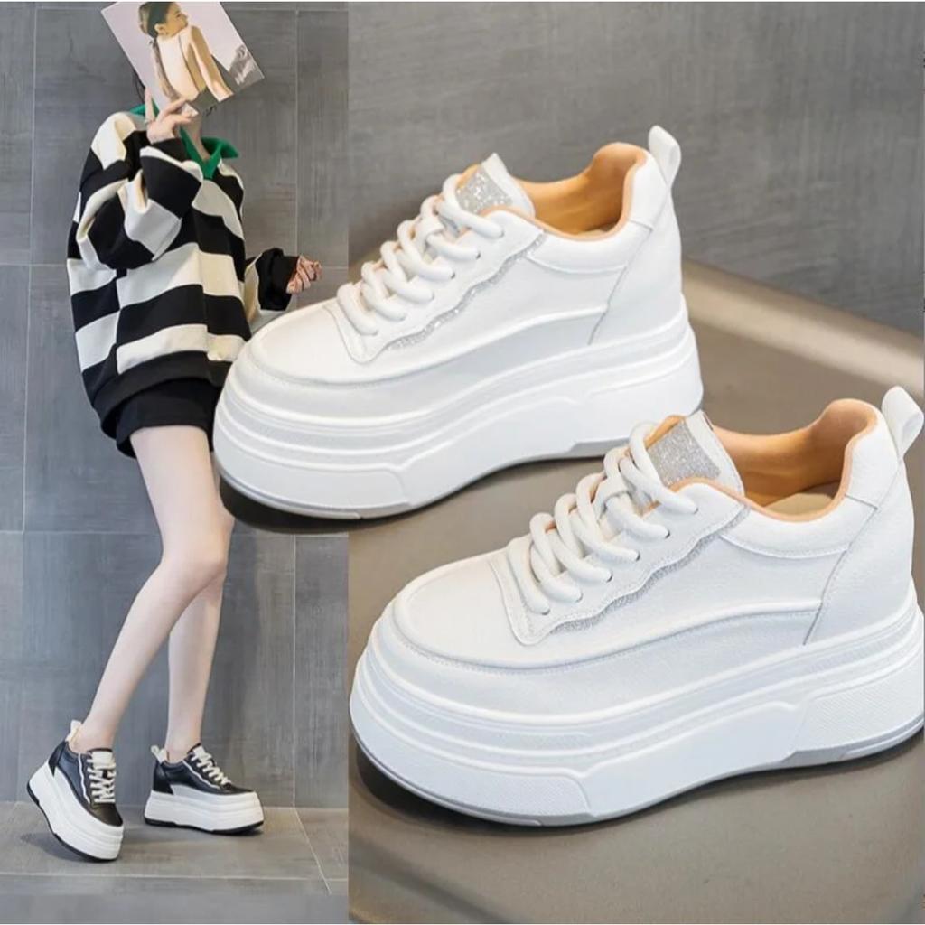 Туфли-балетки из натуральной кожи, повседневные кроссовки для женщин 2024, новая массивная платформа, спортивная обувь, женские туфли на высоком каблуке, дизайнерские теннисные туфли на толстой подошве