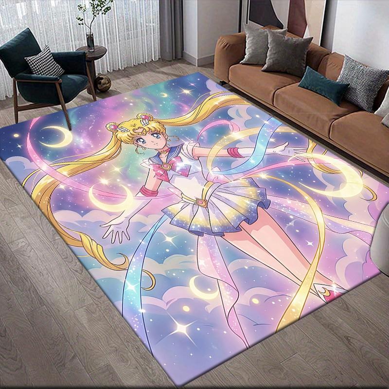 Sailor Moon2 Flannel Pattern Square Carpet,Area Rug,Carpet Rug for Living Room Bedroom Sofa Playroom Decor,Non-slip Floor Mat