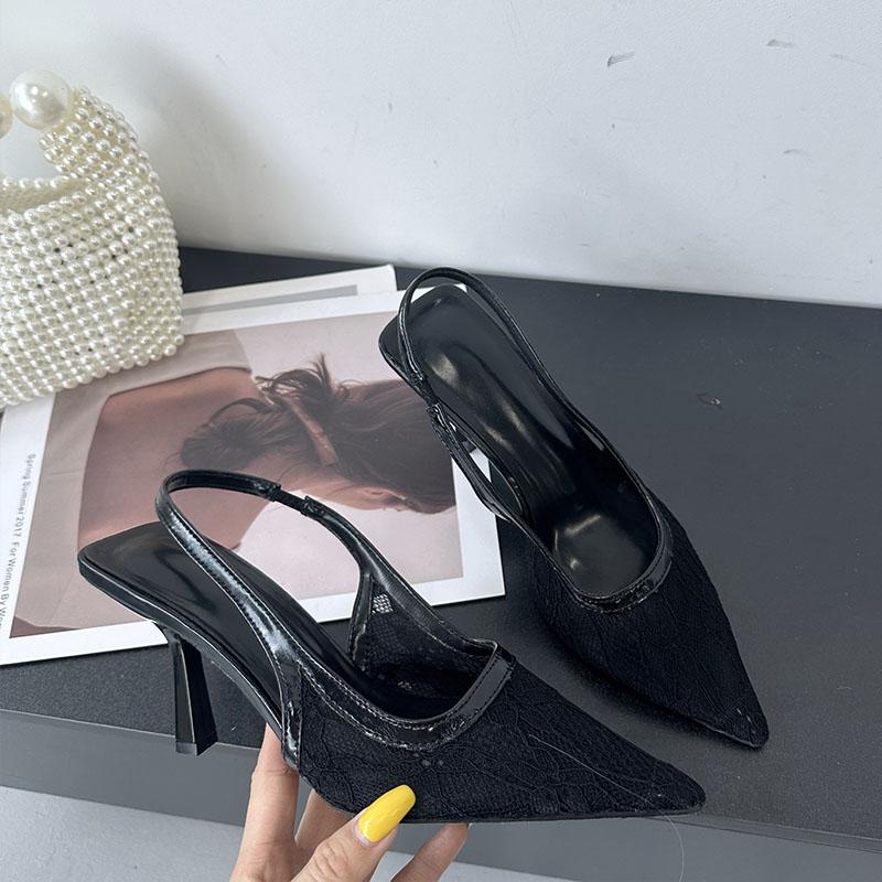 Мода Розовый Мода Острый Носок Женские Туфли на Каблуке Туфли-Лодочки Слингбэки Сетка Дышащие Женские Туфли на Высоком Каблуке Женские Мюли Большой Размер 43