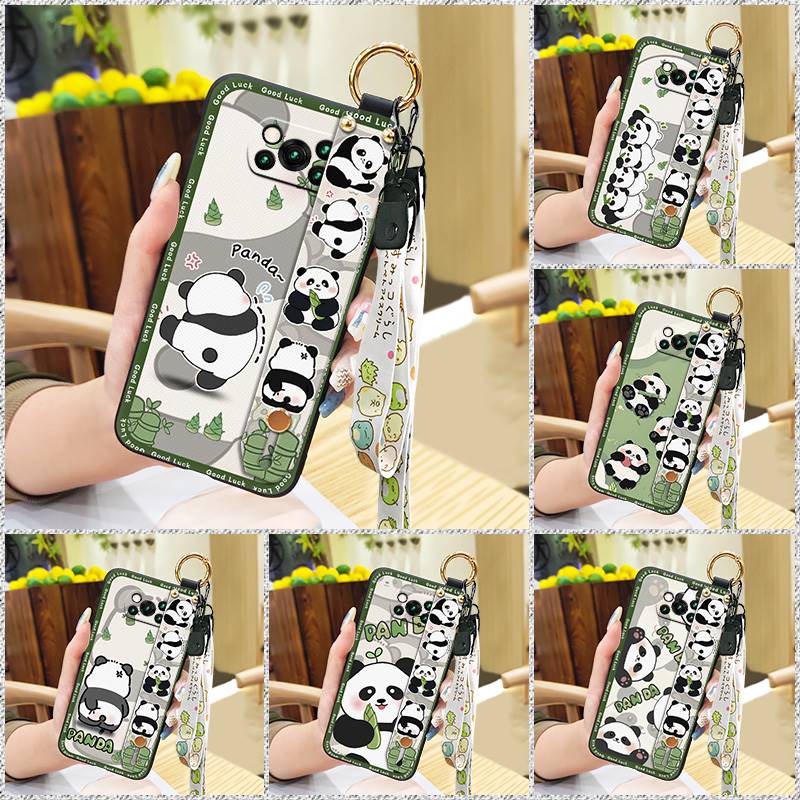Soft Case Wristband Phone Case For Xiaomi Poco X3 NFC/X3 Pro Durable Kickstand Phone Holder Ring Wrist Strap Cute Panda