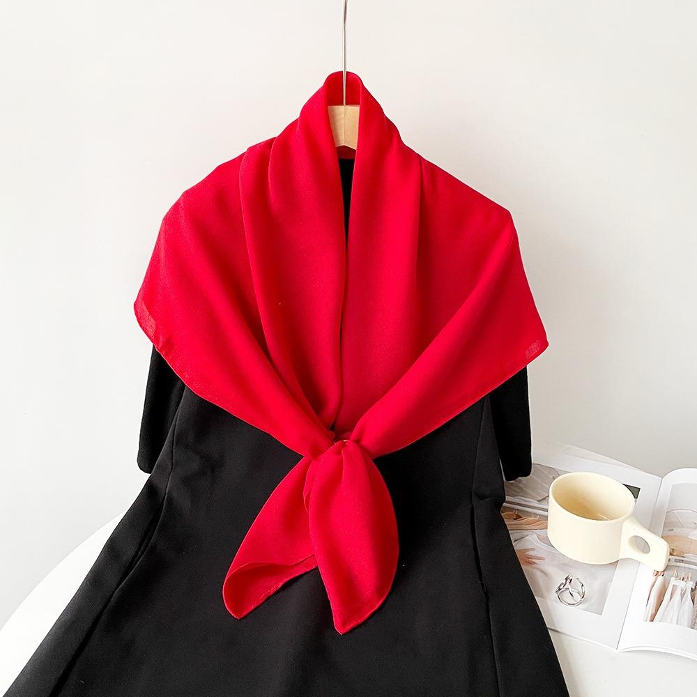 Solid Color Imitation Cotton and Linen Scarf for Women, 90CM Pleated Square Scarf, Headscarf Scarf