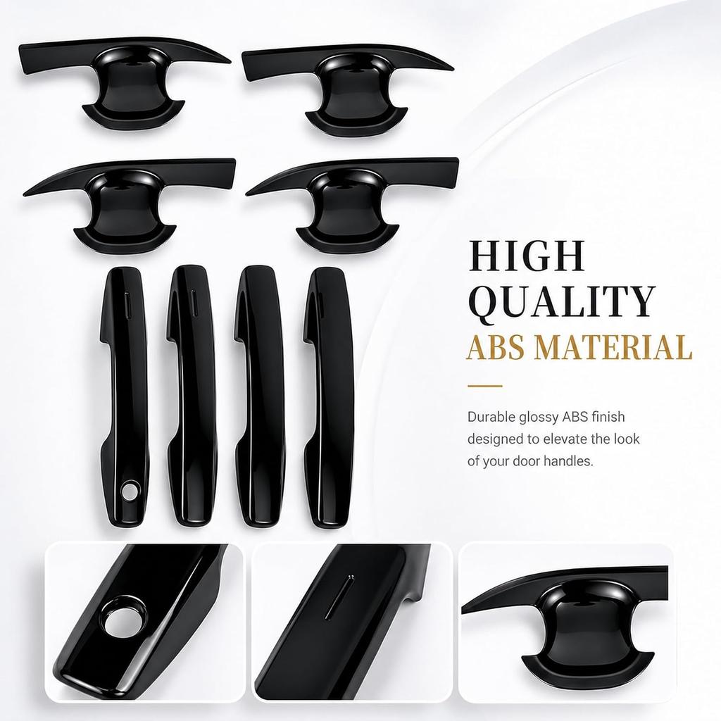 Exterior Door Handle Cover for Toyota RAV4 2026, Gloss Black ABS Door Handle & Bowl Cover Trim, Clip-On Door Handle Protector & Adhesive Bowl Guard,