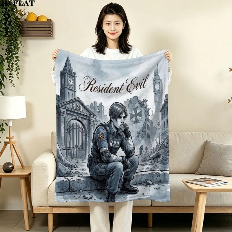 1PC Resident Evil Patterned Flannel Blanket Suitable For All Seasons For Home Decor Warmth And Comfort Gifts Holiday Present