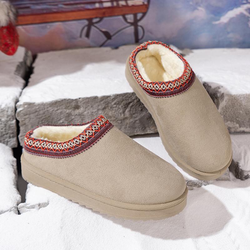 Women Snow Boots for Warm Suede Leather Boots Autumn Winter Slip On Platform Boats Close Toe Hair Half Slipper Cotton Shoes