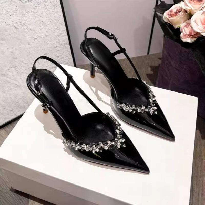 Модные женские туфли-лодочки Сексуальные с острым носком на тонком высоком каблуке Обувь Роскошные туфли со стразами Банкетные туфли Кожаные туфли для платья Свадебные туфли для женщин