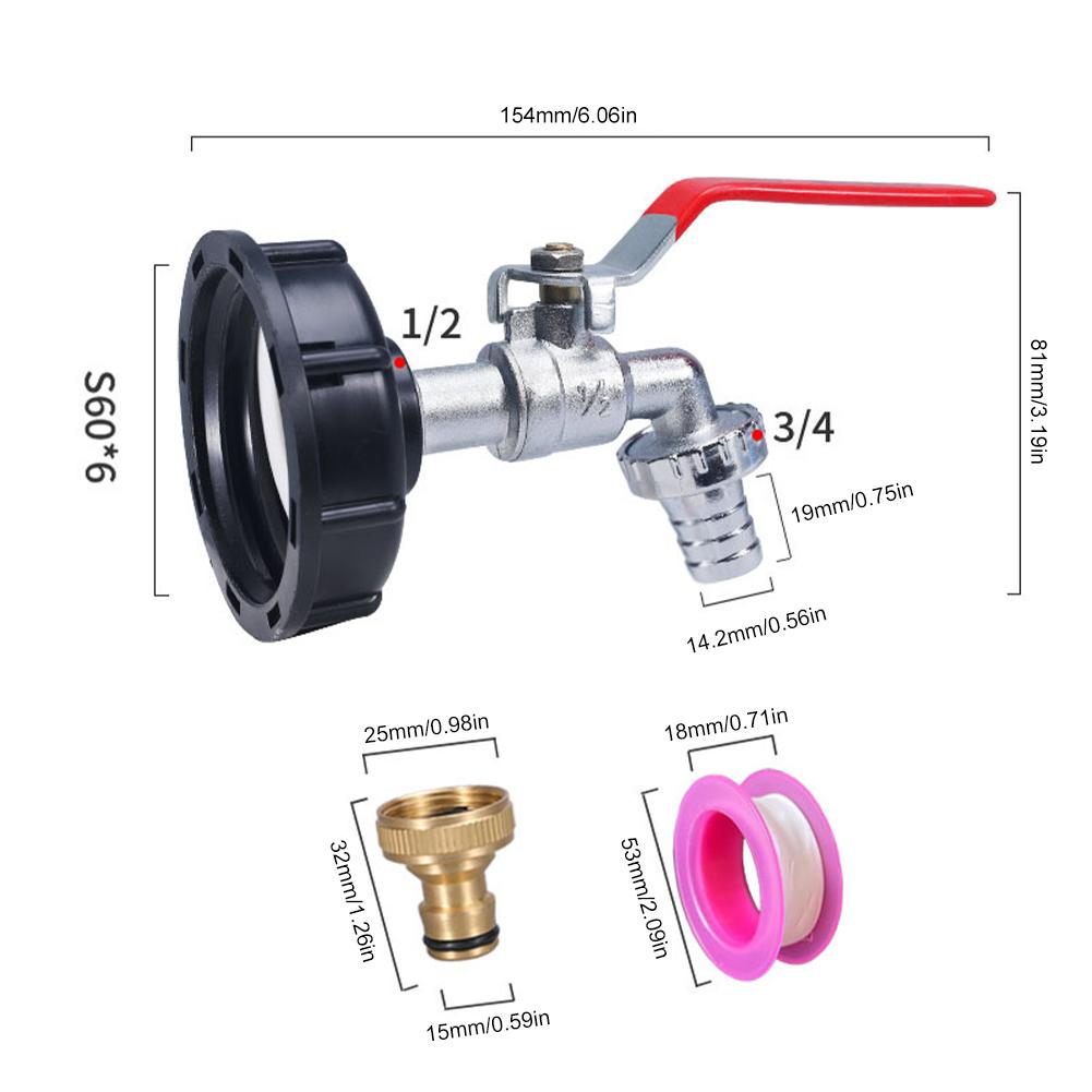 Адаптер для крана бака IBC UYANGG S60X6 с крупной резьбой для садового крана с быстрым соединением, клапан для бака из сплава, 1000 литров, клапан для аксессуаров для бака IBC