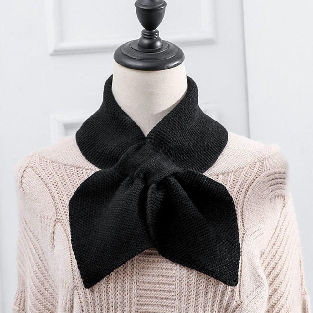 Winter Knitted Cross Scarf Windproof Warm Turtleneck Detachable Casual Sweater Bowtie Women