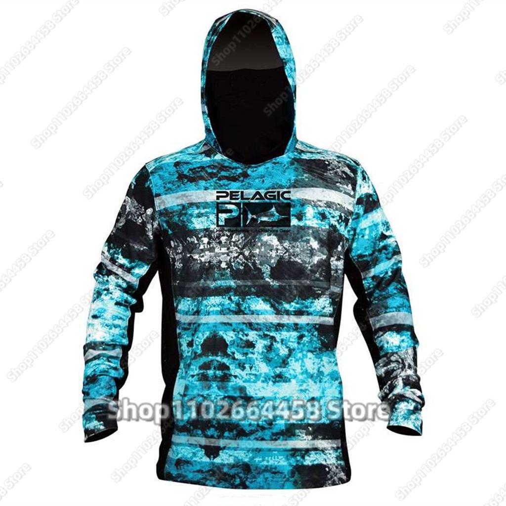 PELAGIC camouflage fishing suit for men and women long-sleeved mask hoodie sun protection breathable fishing suit can be