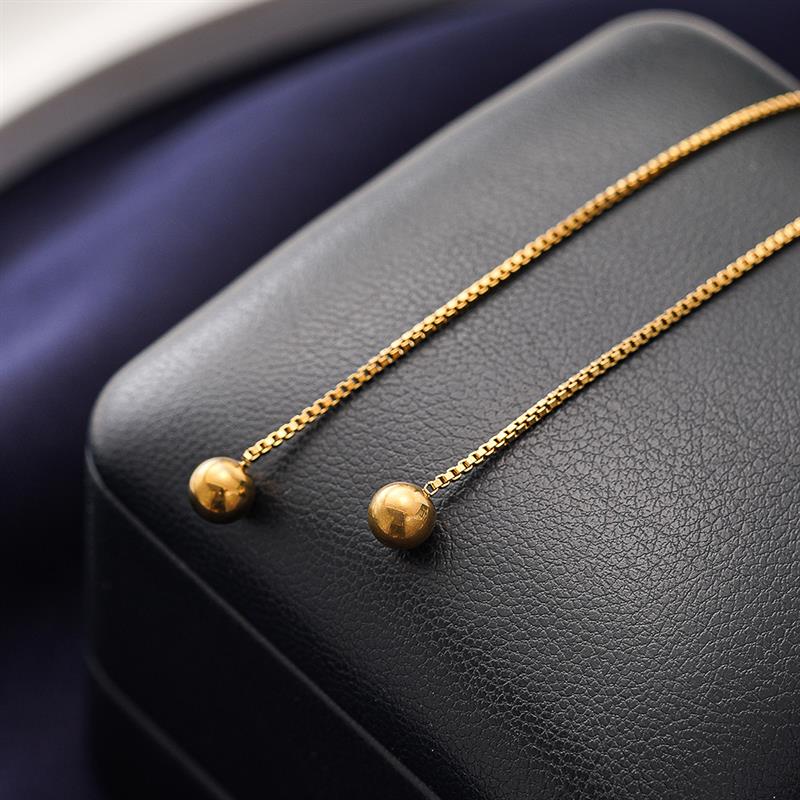 Huitan Women Stainless Steel Drop Earrings Bead Long Chain Gentle Accessories Silver Color/Gold Color Party Wedding Lady JewelryGood product