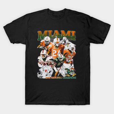 Мужская черная футболка с принтом Miami Hurricanes 2001 Чемпионство Термотрансферный принт без выреза Хлопковая футболка