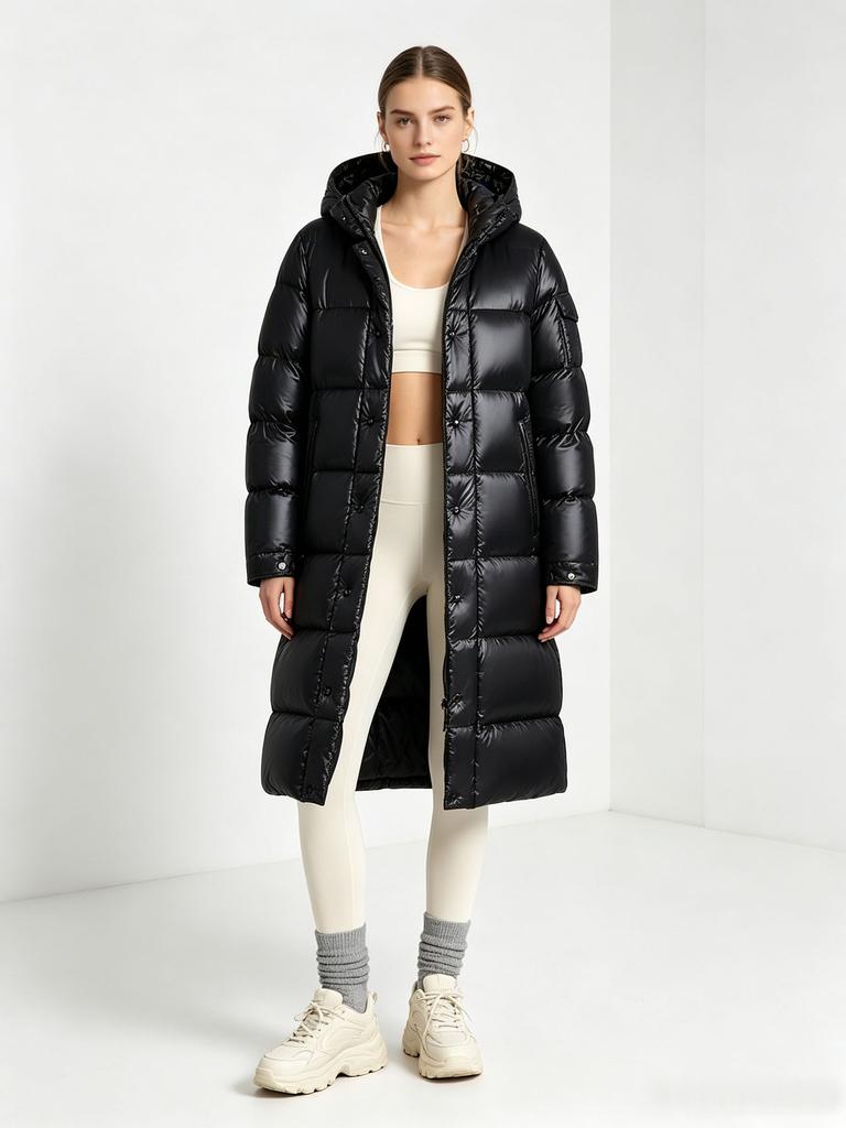 Special for glossy down cotton-padded clothes for men and women, long hooded thickened knee-padded jackets, couple tops and coats.