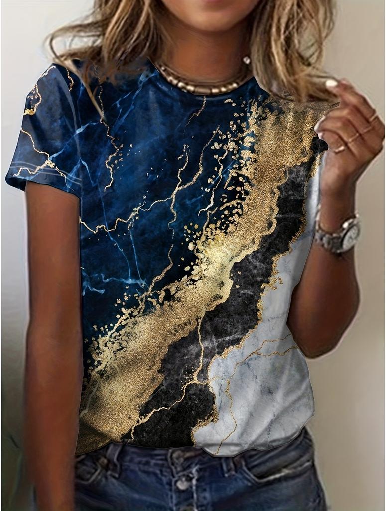 Summer Women's T Shirt Flower Texture 3D Print Floral Graphics Tees Casual Short Sleeve Tops Fashion O-Neck T-Shirt for Women