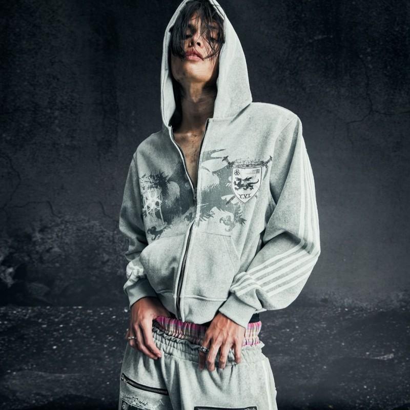 Hipster Streetwear Hooded Zip-Up Sweatshirt Jogger Pants Set With Bold Letter Print Women Fall Winter Casual Outfit