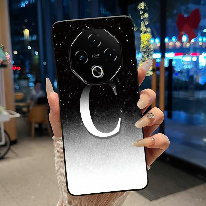 Anti-scratch Phone Case For Umidigi G100 Pro/G100 5G Soft Silicone Black Casing Lucky A-Z Letter With Flower Couple Shell