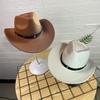 Western Cowboy Hat for Women Men Wide Brim Beach Cowgirls Hat Rolled-Up Felt Fedora Hat with Star Band