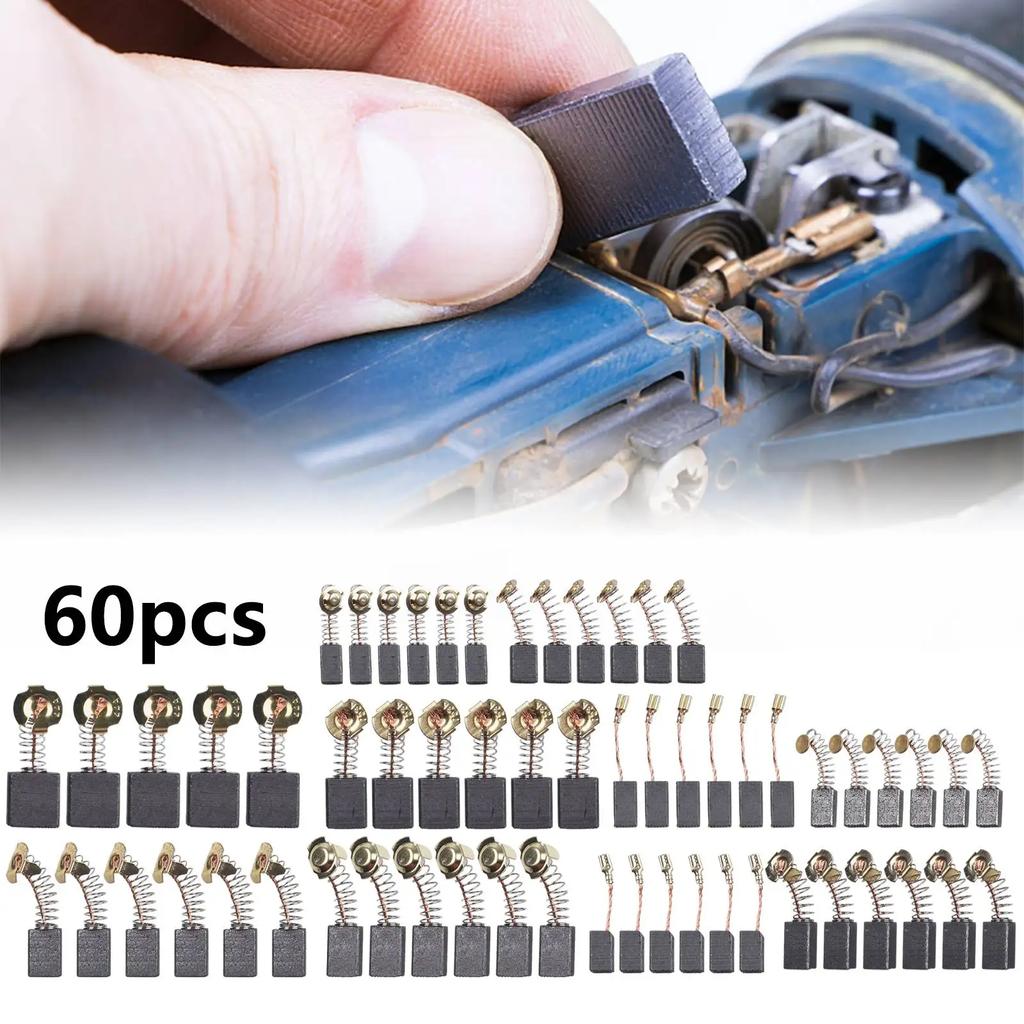 60Pcs 10 Sizes Carbon Brushes Electric Motor Carbon Brushes Replacement Power Tool For Hammer Drills Circular Saws Angle 2035