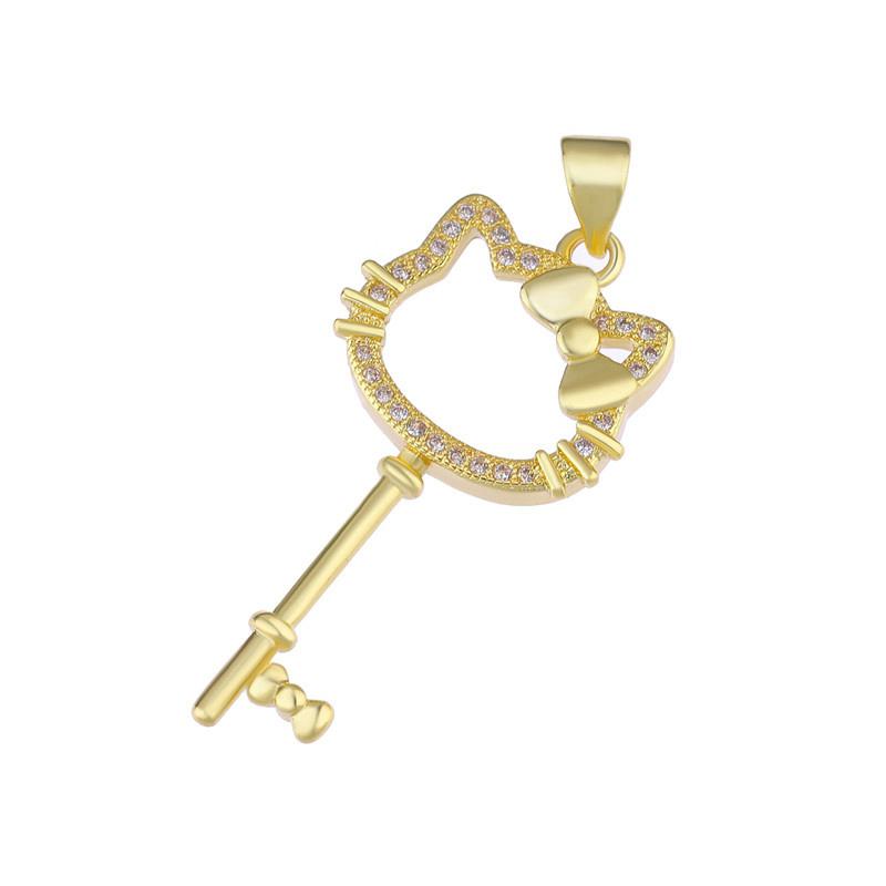 Ali Moda Micro Pave Zircon Floating Flower Key Pendant Necklace Hand made Women Chocker Necklace Key For Birthday Gift Jewerly