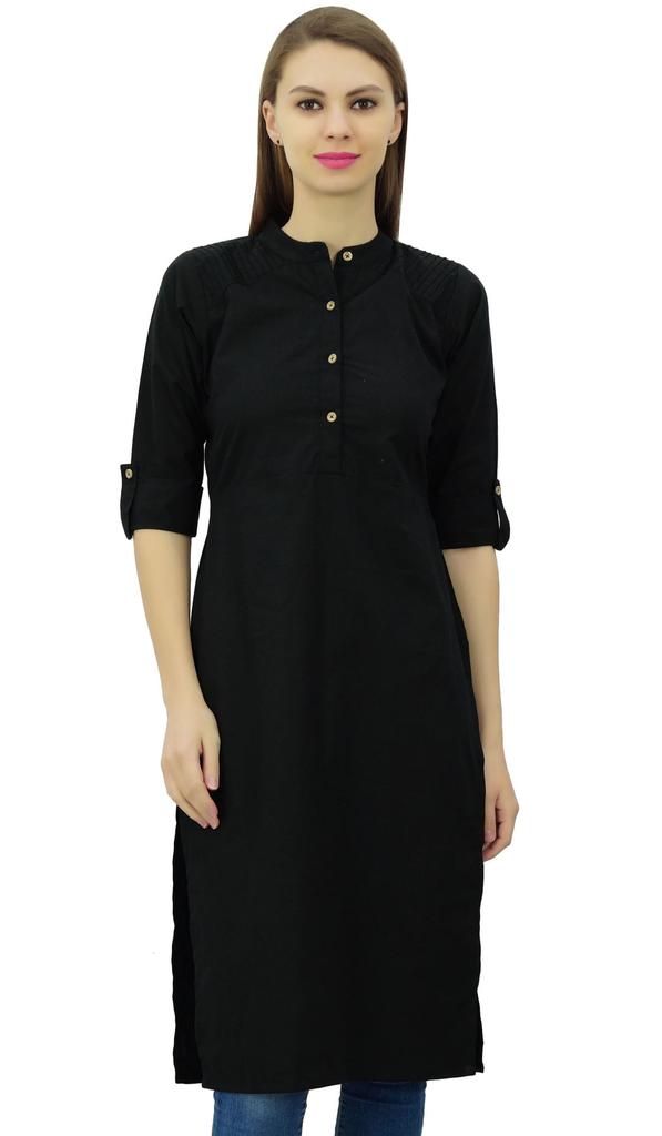 Phagun Cotton Plain Kurti Tunic Mandarin Collar Ethnic Casual Kurta Blouse