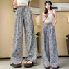 Retro Plaid Bow Printed Casual Pants for Women In Summer New High-waisted Slimming Wide-leg Women's Pants