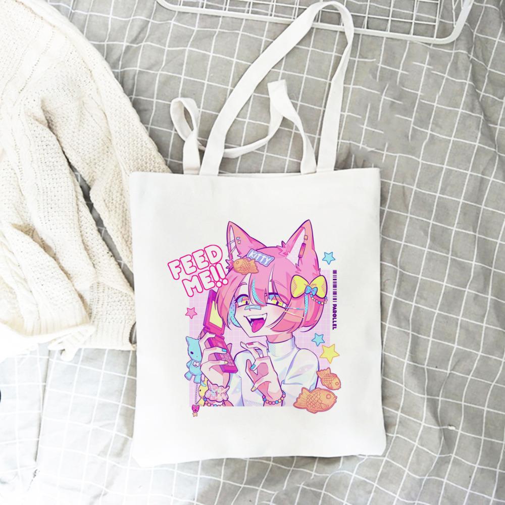 Harajuku Punk Vintage Y2k Эстетическая женская сумка с принтом Vaporwave Art Grunge School Bag Эстетичная холщовая сумка Большая вместительная сумка-шоппер