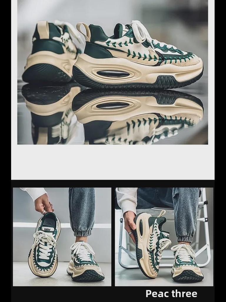 Повседневная мужская спортивная обувь TikTok — толстая подошва, кожаные кроссовки Dad, увеличивающие рост, студенческая обувь с низким верхом