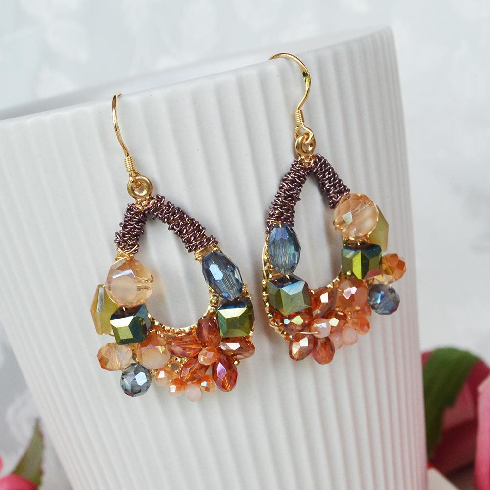 Bohemian Hand-Woven Earrings, Ethnic Style Crystal Earrings, Personalized Temperament, Ear Hook Earrings.