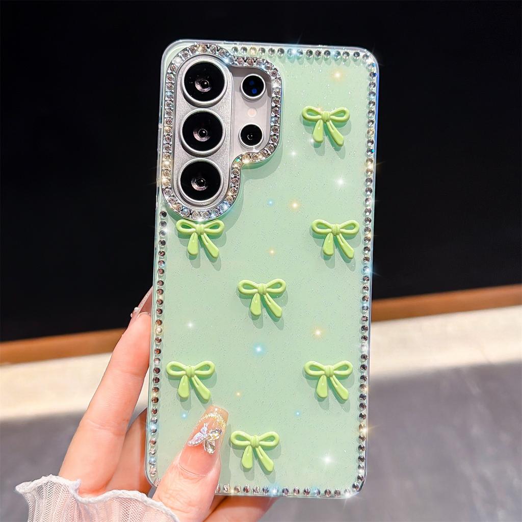 Чехол для Samsung Galaxy S26 Ultra с краем из страз, цветным декором в виде бабочки и банта, задняя крышка телефона из ТПУ + ПК, технология IMD