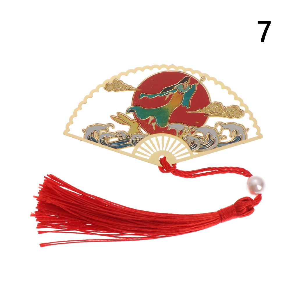 Retro Chinese Style Crane Flower Metal Folding Fan Shape Book Clip Brass Bookmark Pagination Mark