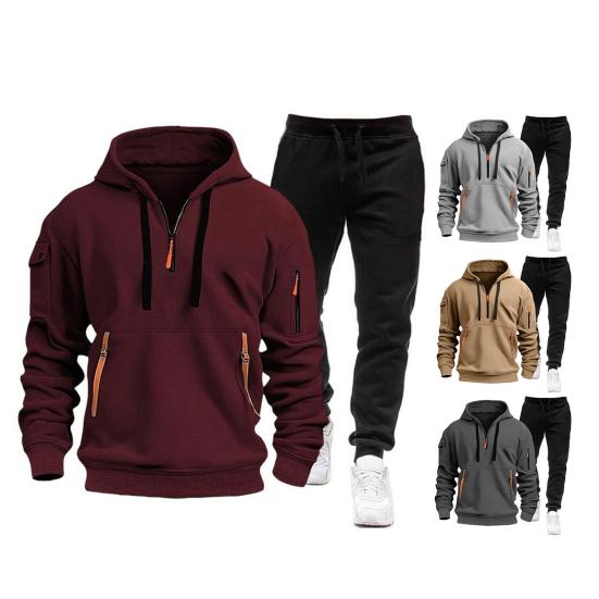 Комплект из 2 предметов: мужская толстовка, брюки, комплект с капюшоном, завязками на шнурке, длинные спортивные топы с эластичной талией, длинные брюки, однотонный мешковатый спортивный костюм