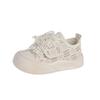 Girls Canvas Shoes Sweet Lace Bows Kids Flat Shoes Soft Bottom Non-slip 2025 New Fashion Children Princess Shoes Beading Cute