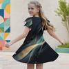 Girls Round Neck Flutter Sleeve Colorful Neon Splatter Printed A Line Dress