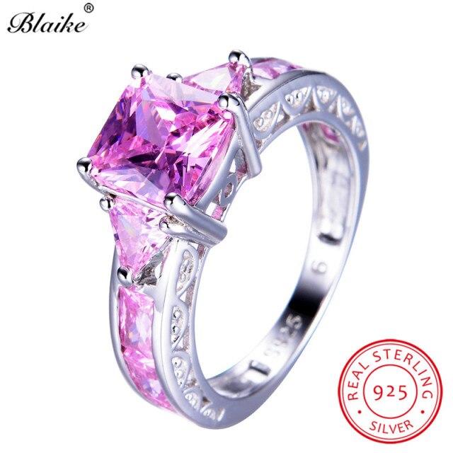 Size 5-11 Square Birthstone Ring Genuine S925 Sterling Silver Rings For Women Peridot/Ruby/Topaz Rainbow Zircon Jewelry