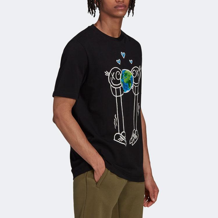 Adidas Футболка Originals Trefoil Cartoon Print Logo с круглым вырезом, мужские топы, черный цвет HR7113