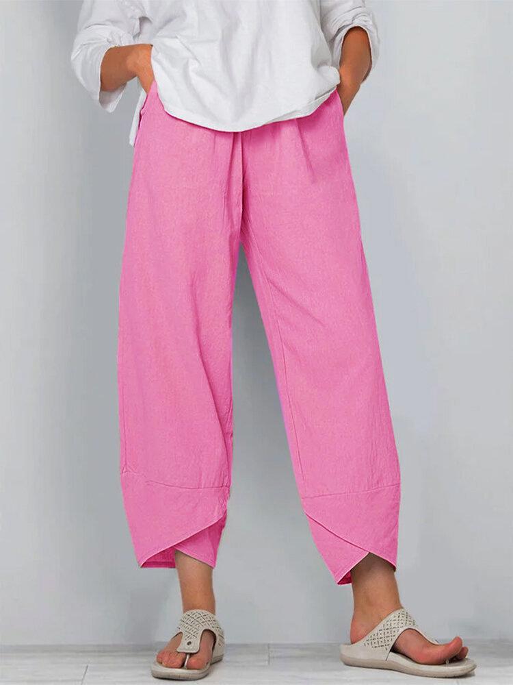 Женские брюки свободного кроя из хлопка и льна, свободные повседневные брюки