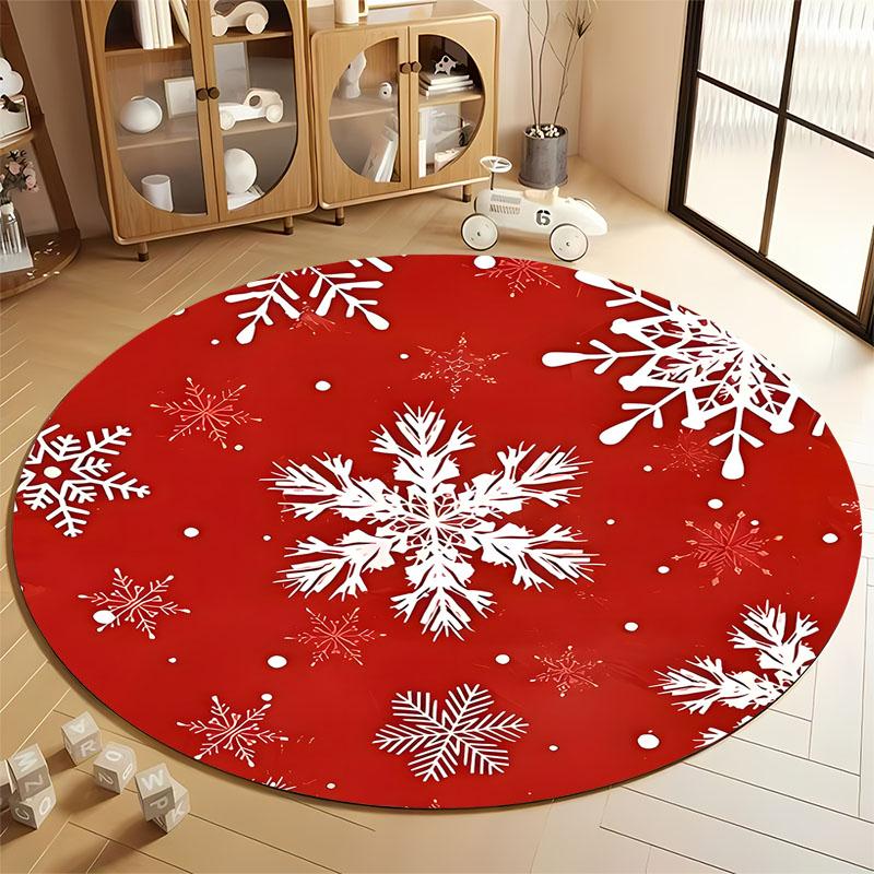 Red Snowflake Patterned Carpet for Holiday Decor round carpet for home sofa bedroom, gift