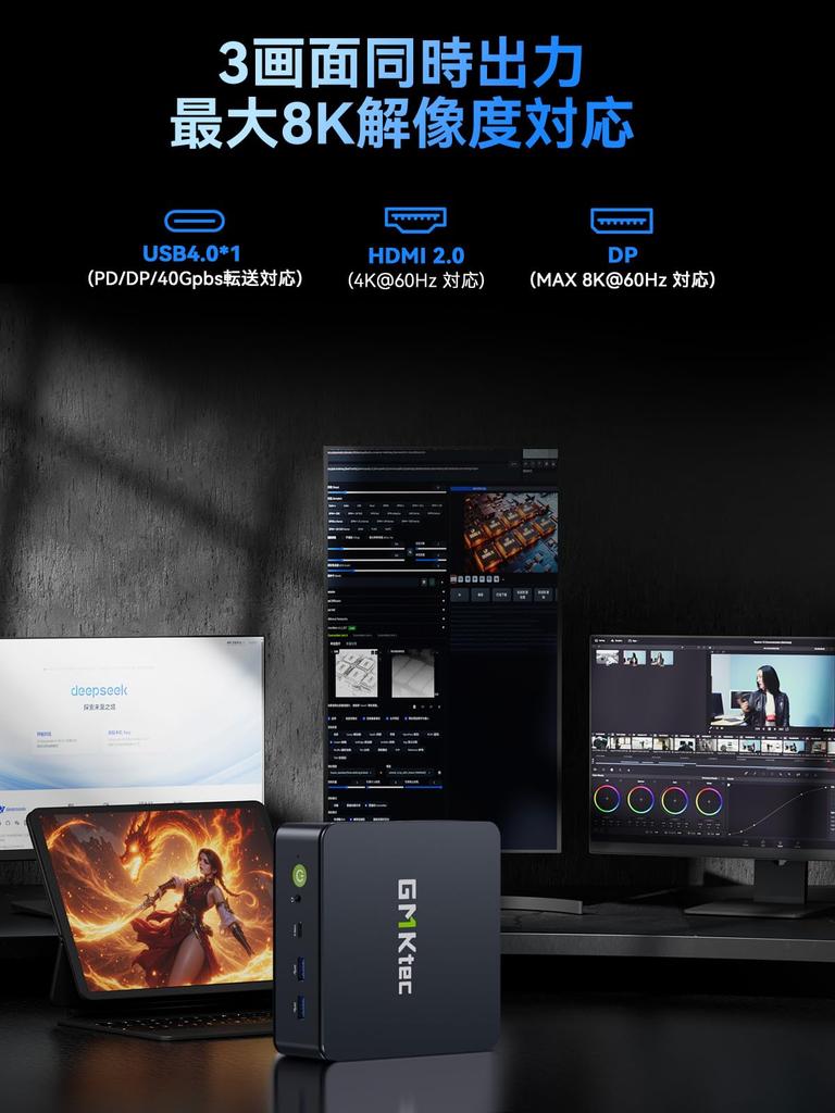 Мини-ПК GMKtec на базе AMD Ryzen 5 7640HS Настольный ПК с 16 ГБ оперативной памяти DDR5 512 ГБ PCIe Двухдиапазонный Wi-Fi USB Тройной 4K Компактный и M6 Windows 11 Pro [Быстрее]