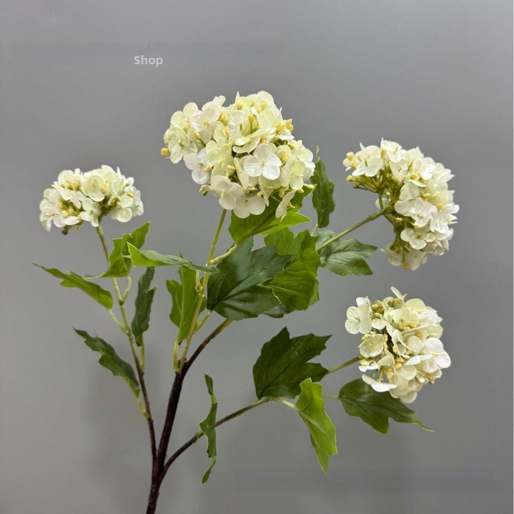 4-Head Faux Hydrangea Tall Stem with Leaves