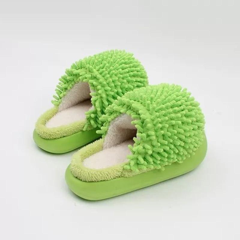 Novelty Washable Home Slippers Women's Winter Fluff Green House Slides Keep Warm Indoor Slippers Woman New Designer Furry Mules