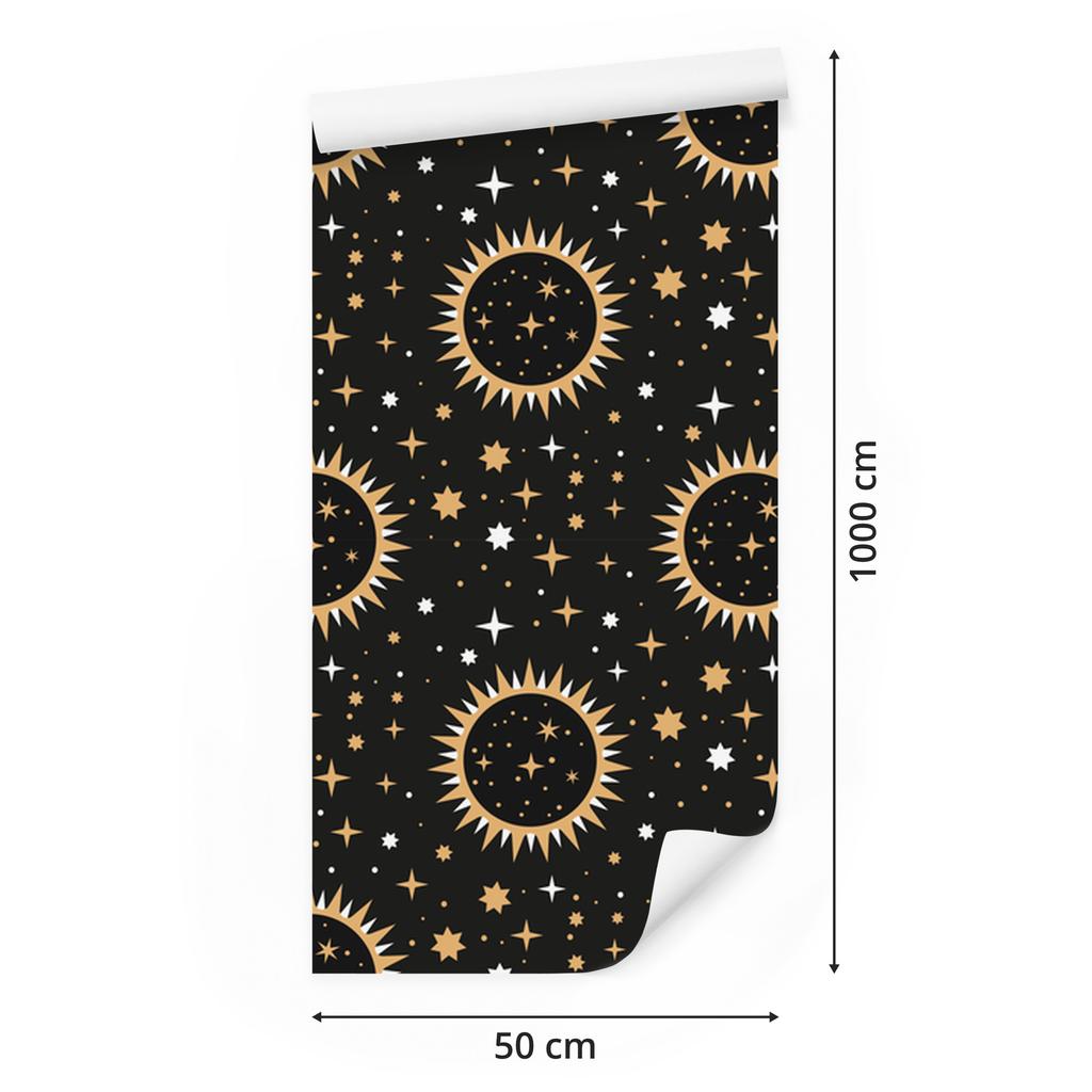 Wallpaper Women and Astrology Graphite, Brown, Ocher and Gold 50x1000