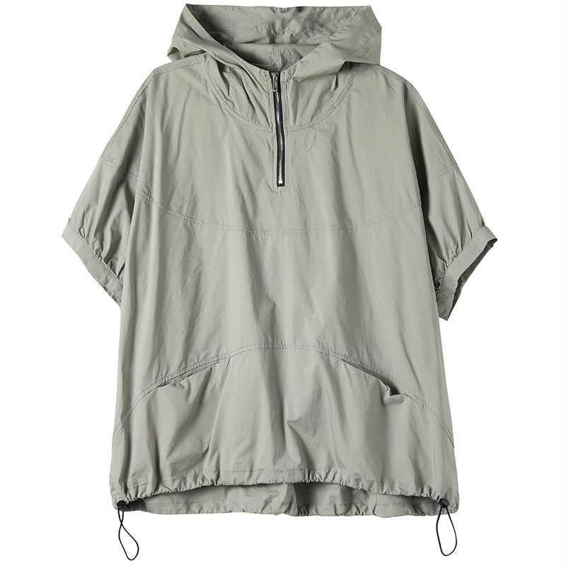 Футболка с капюшоном женская летняя художественная большого размера свободная повседневная футболка с короткими рукавами на молнии модные солнцезащитные топы